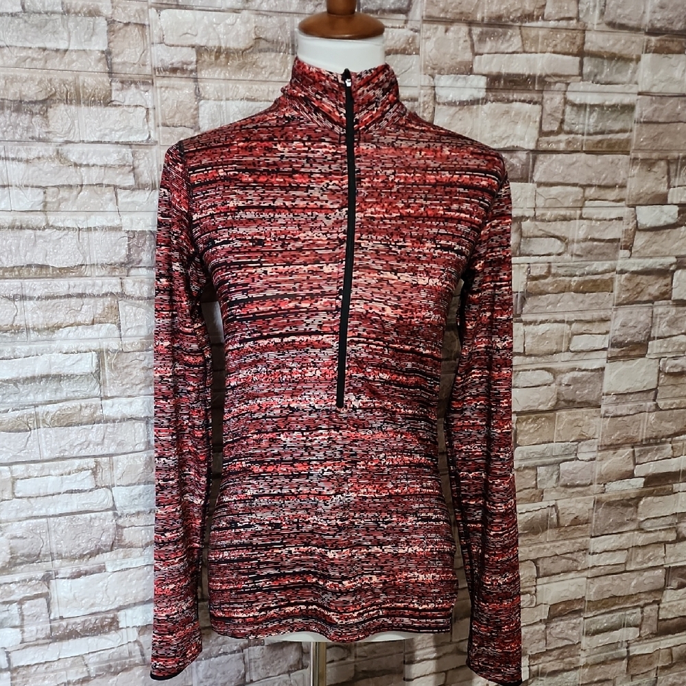 Nike Pro Red and Black Striped Quarter-Zip  Longsleeves